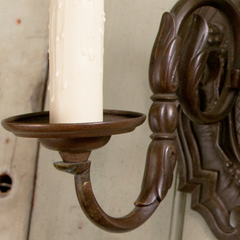 Pair of Antique Belgian Baroque-Style Bronze Sconces, circa 1910  1