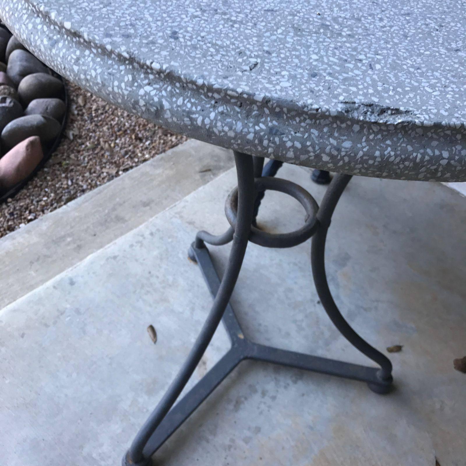 Painted Pair of Gray and Black Belgian Iron and Terrazzo Gueridon Bistro Tables