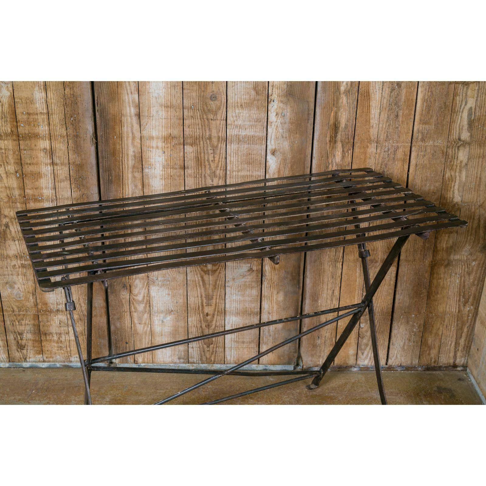 Campaign French Iron Folding Table with Metal Slat Top, circa 1920