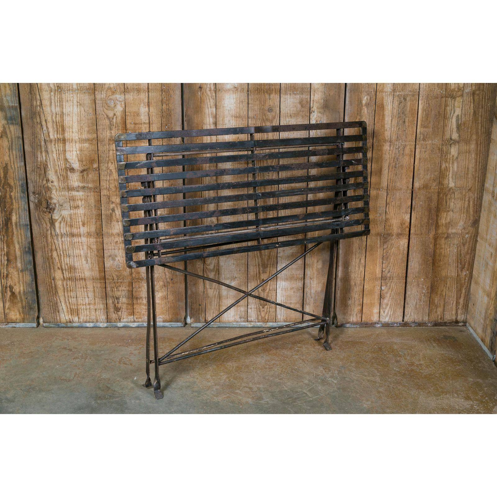 Painted French Iron Folding Table with Metal Slat Top, circa 1920