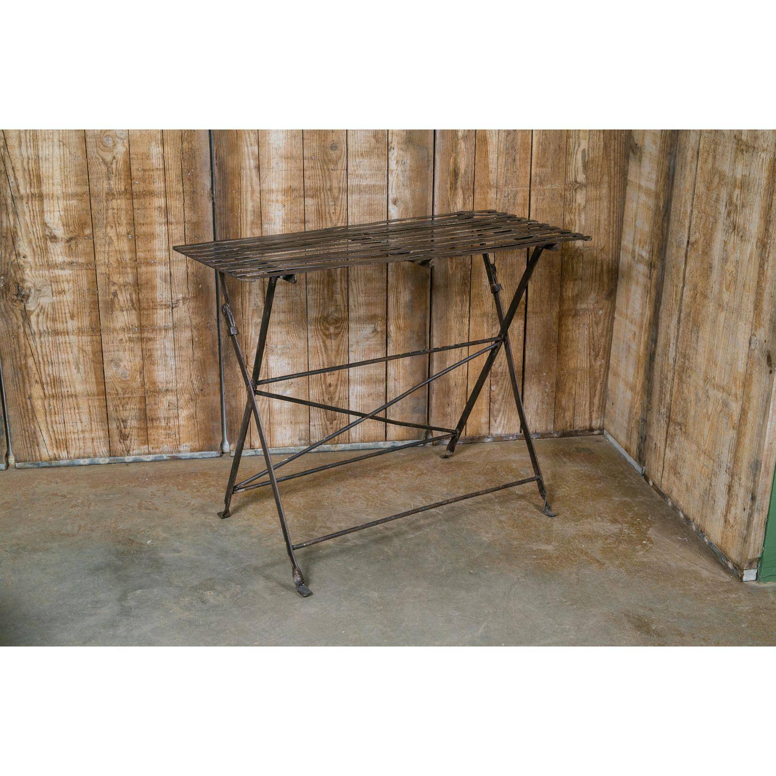 French Iron Folding Table with Metal Slat Top, circa 1920 In Good Condition In Houston, TX