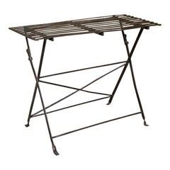 French Iron Folding Table with Metal Slat Top, circa 1920