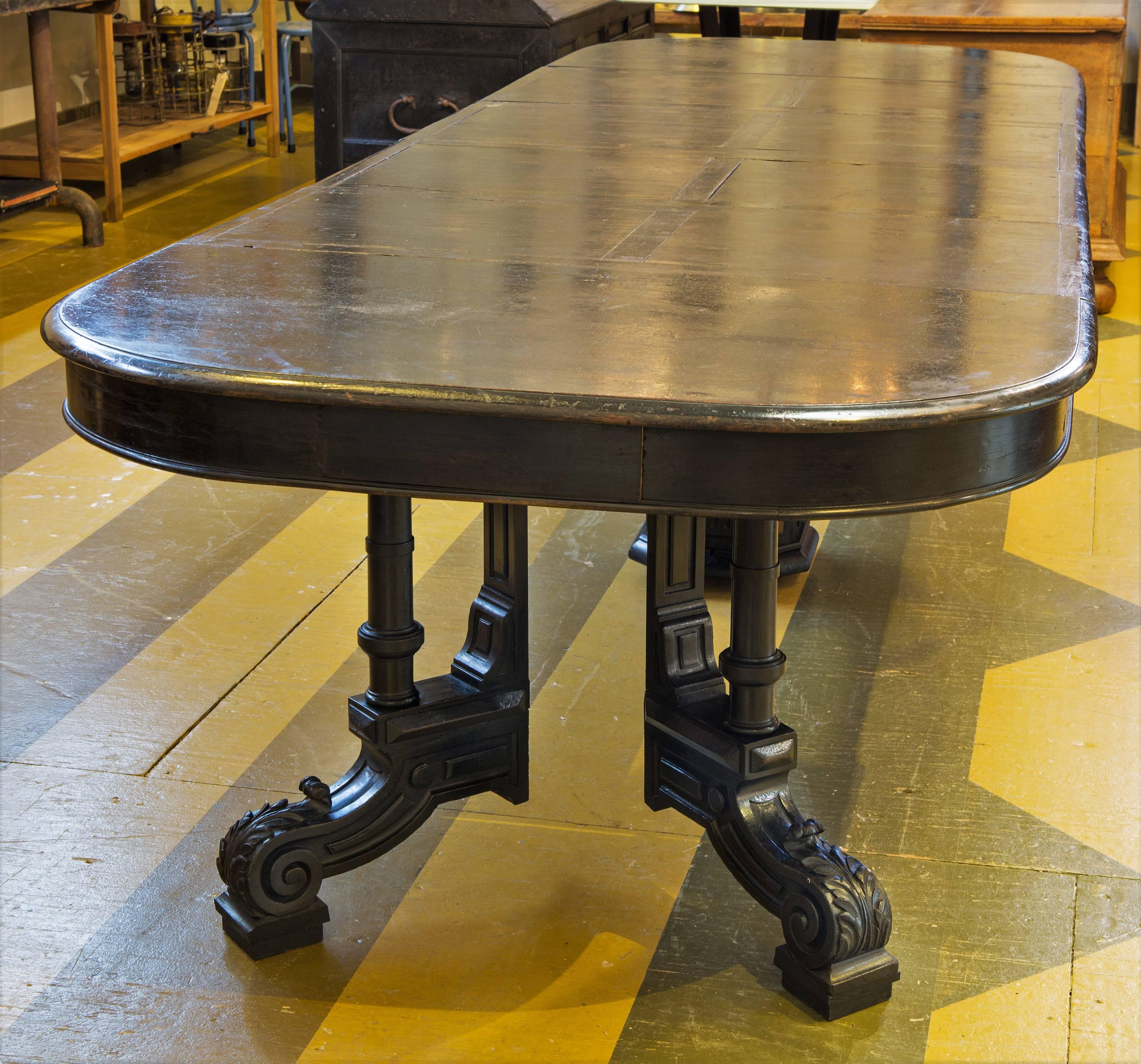 French Ebonized Black Napoleon III Table with Four Extensions