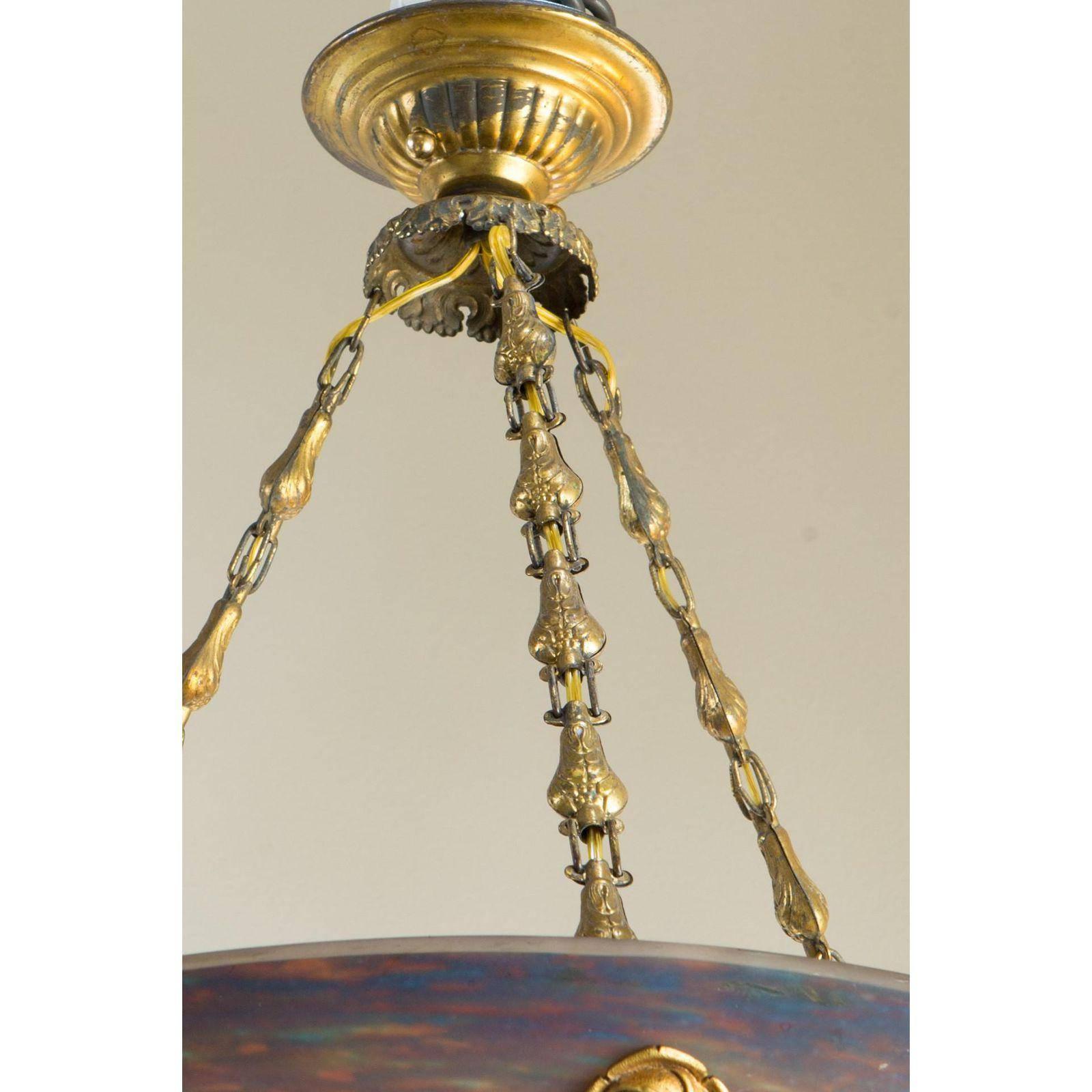 Colorful French Art Glass Light by Muller Freres, circa 1930 In Good Condition In Houston, TX