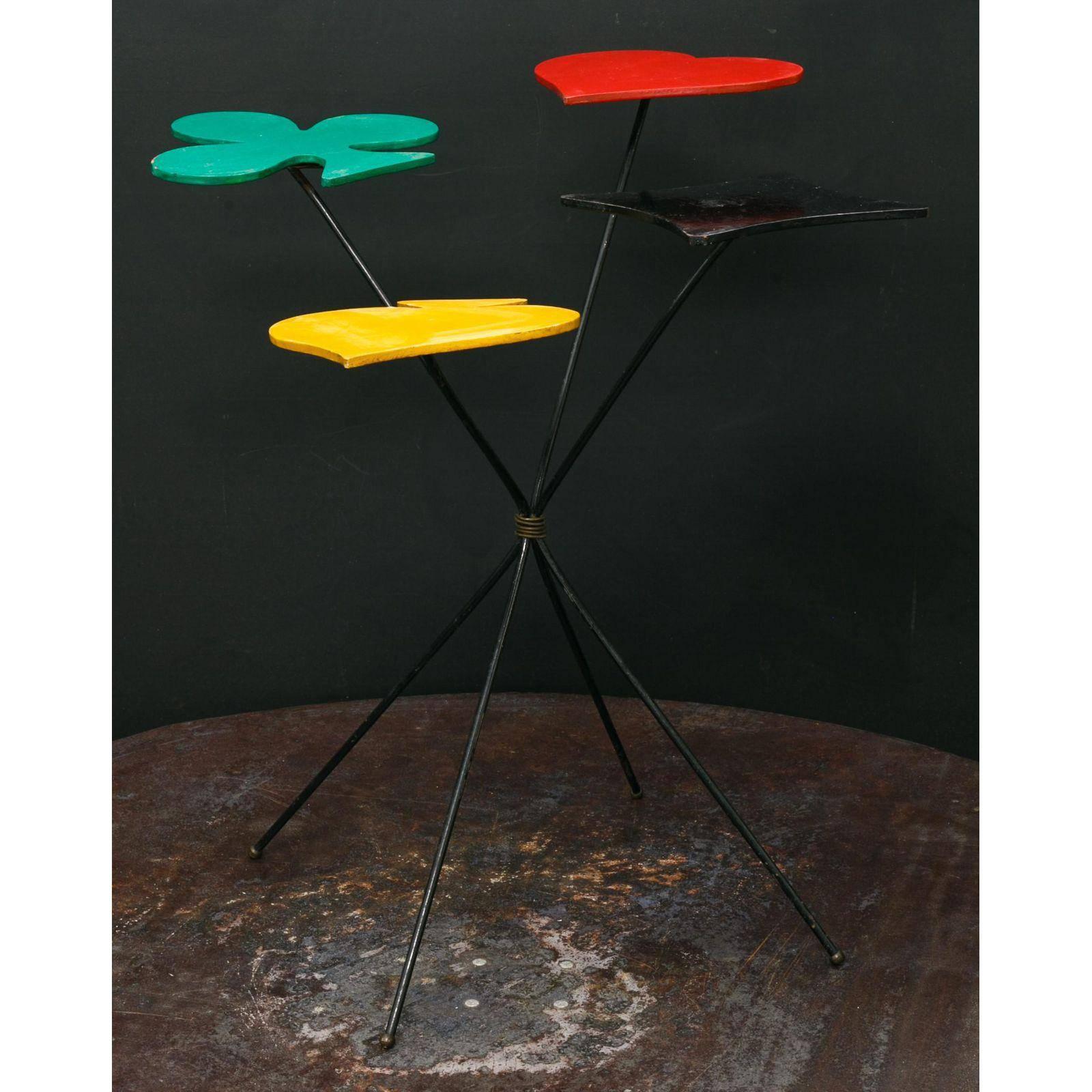 Hand-Crafted Colorful Belgian Suite of Cards Side Table, circa 1958 Mid-Century Iconic piece