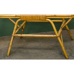 Rectangular Rattan and Tortoise Bamboo Coffee Table with Frosted Glass Top