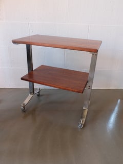 Chariot-table basse vintage en métal et bois, design italien, 1972