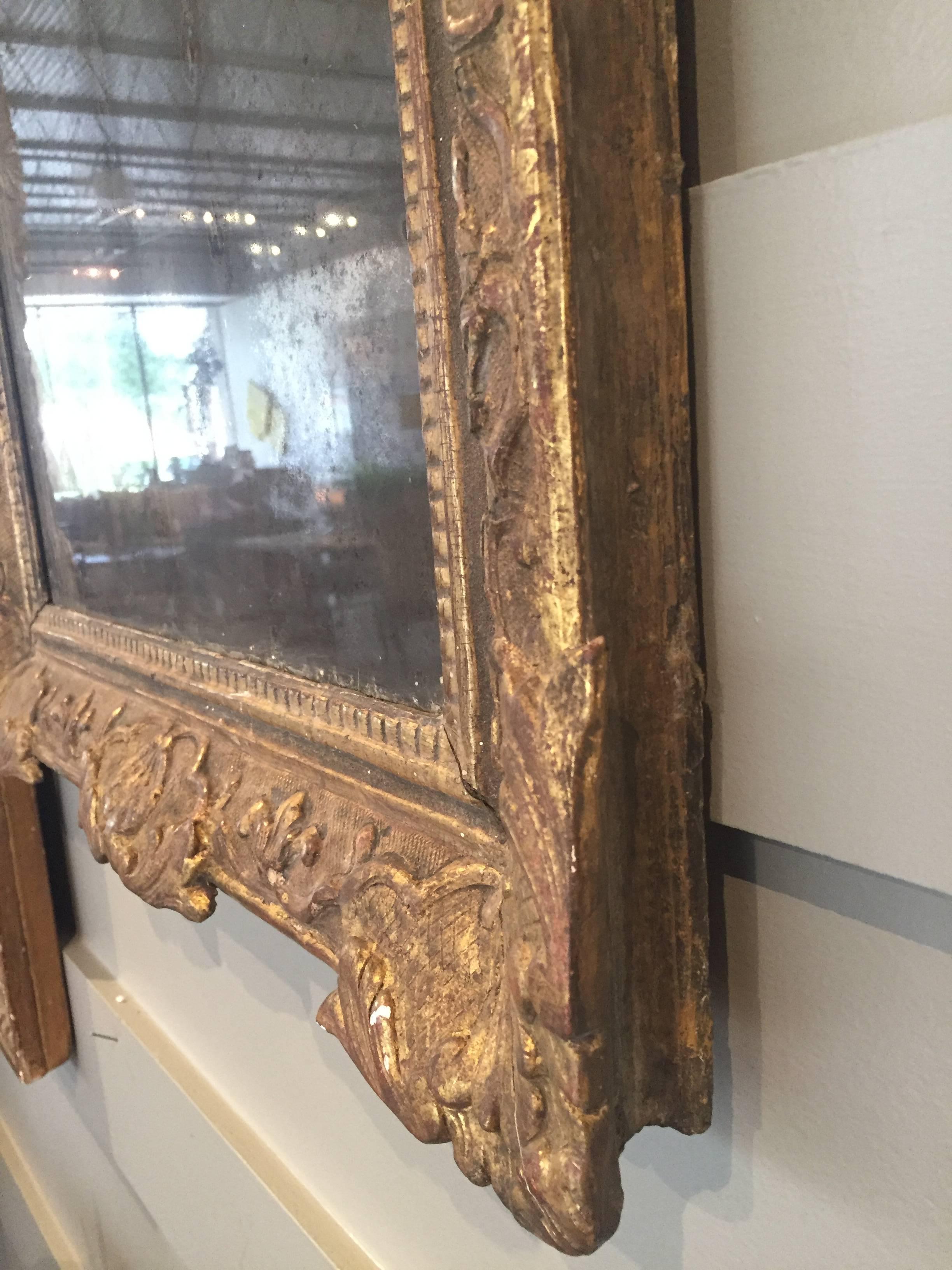 Italian Louis XIV Gilt Mirror with Original Mercury Mirror For Sale