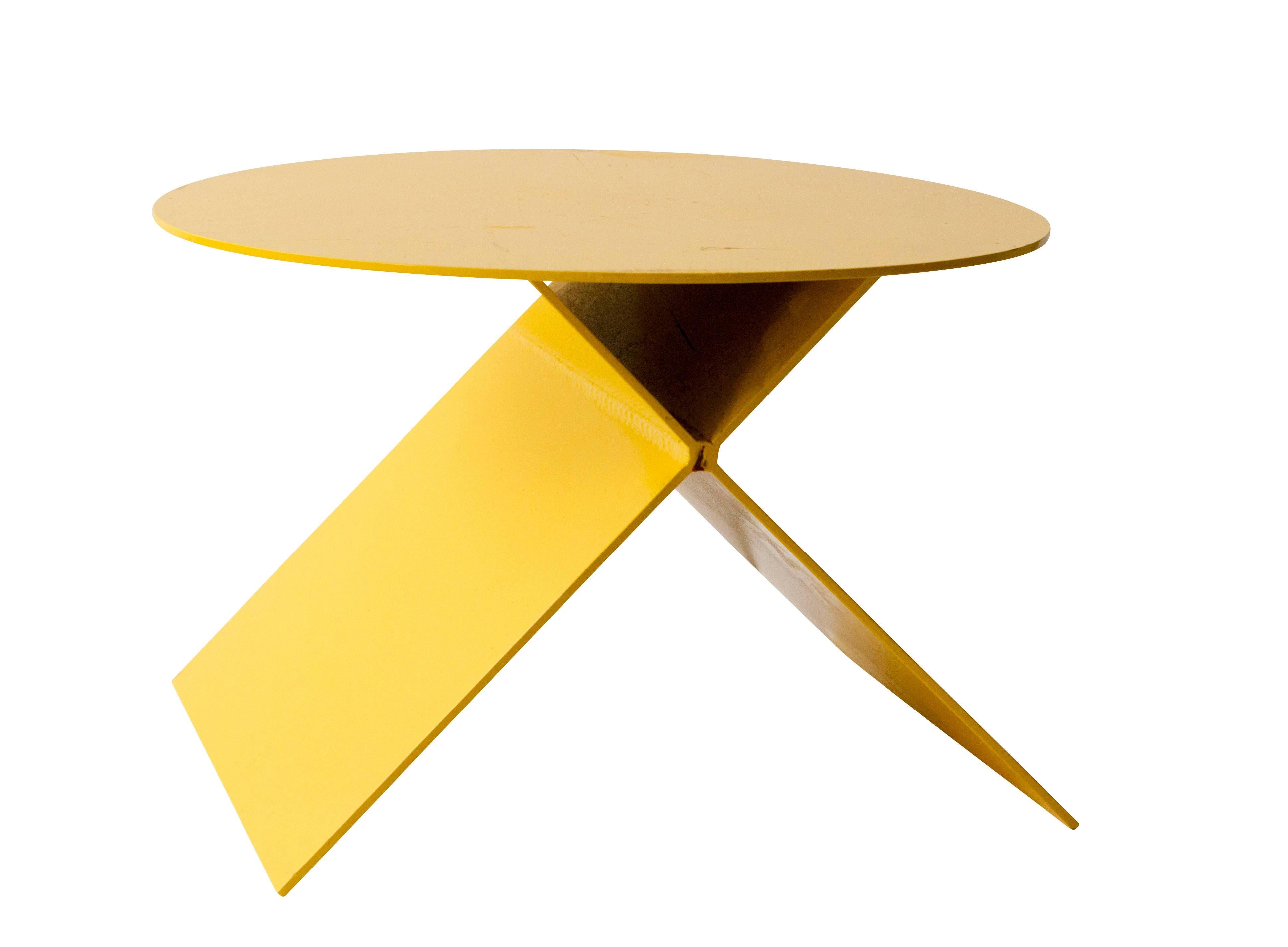 Modern steel plate side table in chromium yellow.
