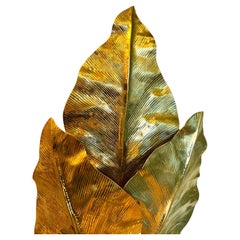 Esec Sculptural Brass Hammered Sconce, Large Tropical Leaves Wall Lighting