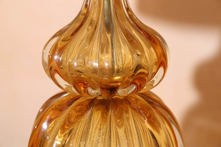 Mid-Century Modern Murano Amber Color Glass Lamp by Marbro