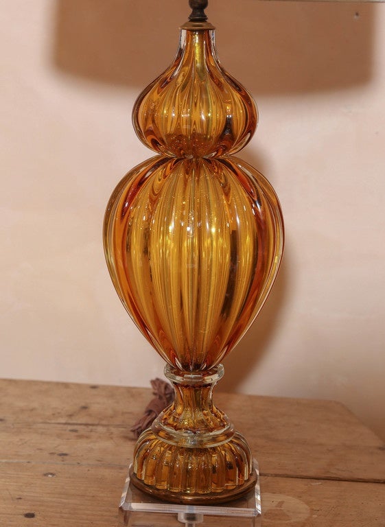 Murano Amber Color Glass Lamp by Marbro In Good Condition In Houston, TX