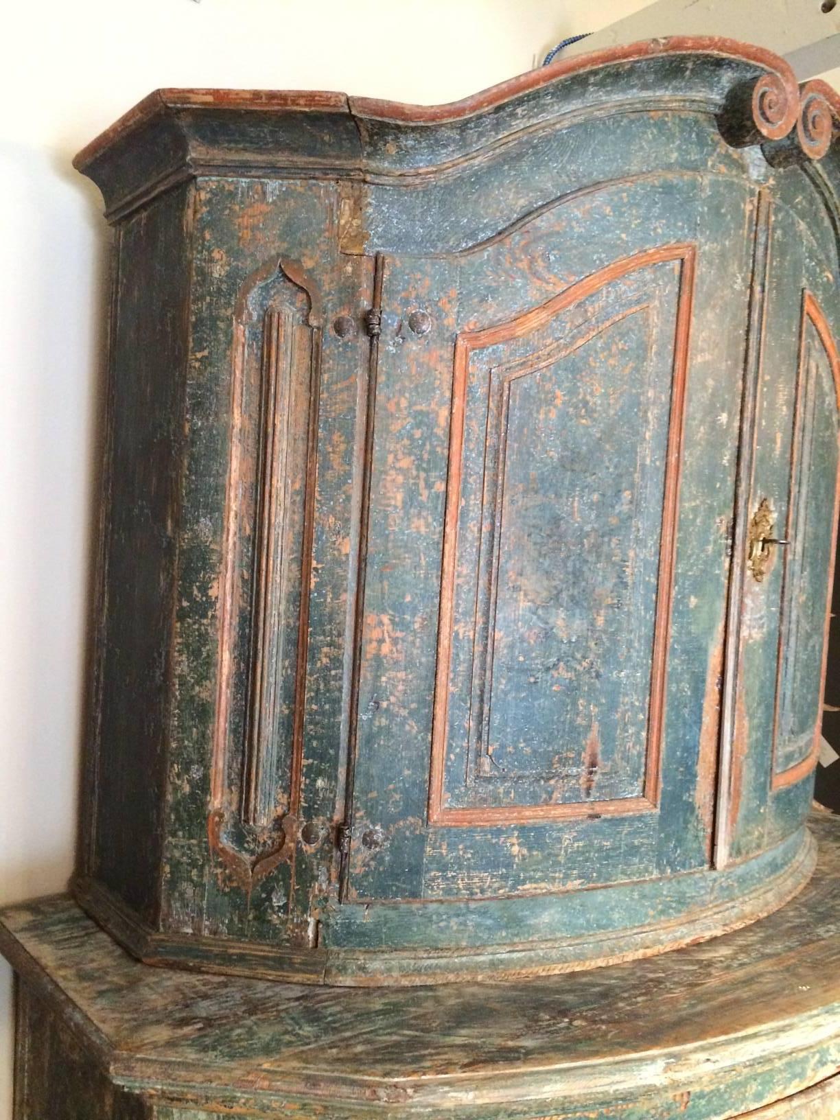Pine 18th Century Swedish Rococo Painted Deux Corp