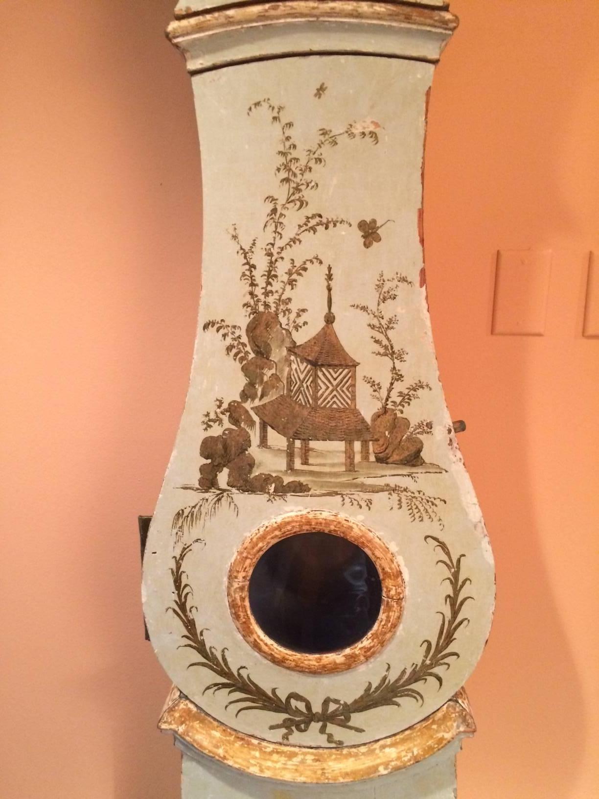 18th Century Swedish Rococo Chinoiserie Tall Clock In Good Condition In Houston, TX