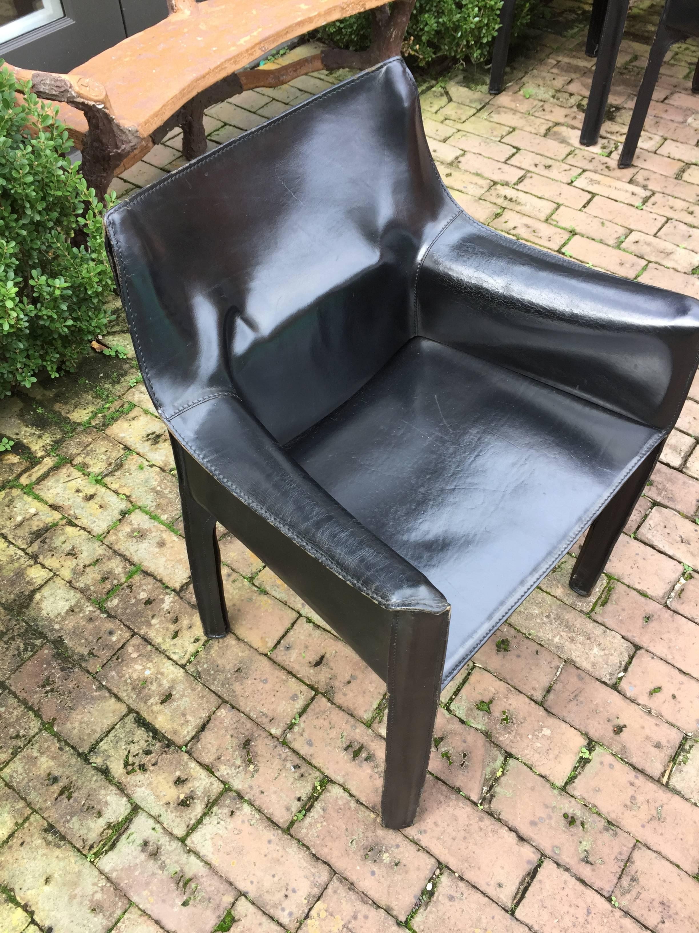 Leather Set of Six 1980s Cab Chairs