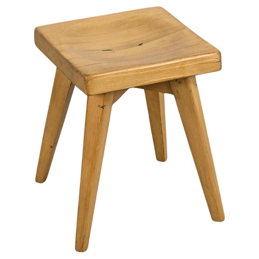 Set of four solid pine stools by Christian Durupt, Meribel 1960  For Sale