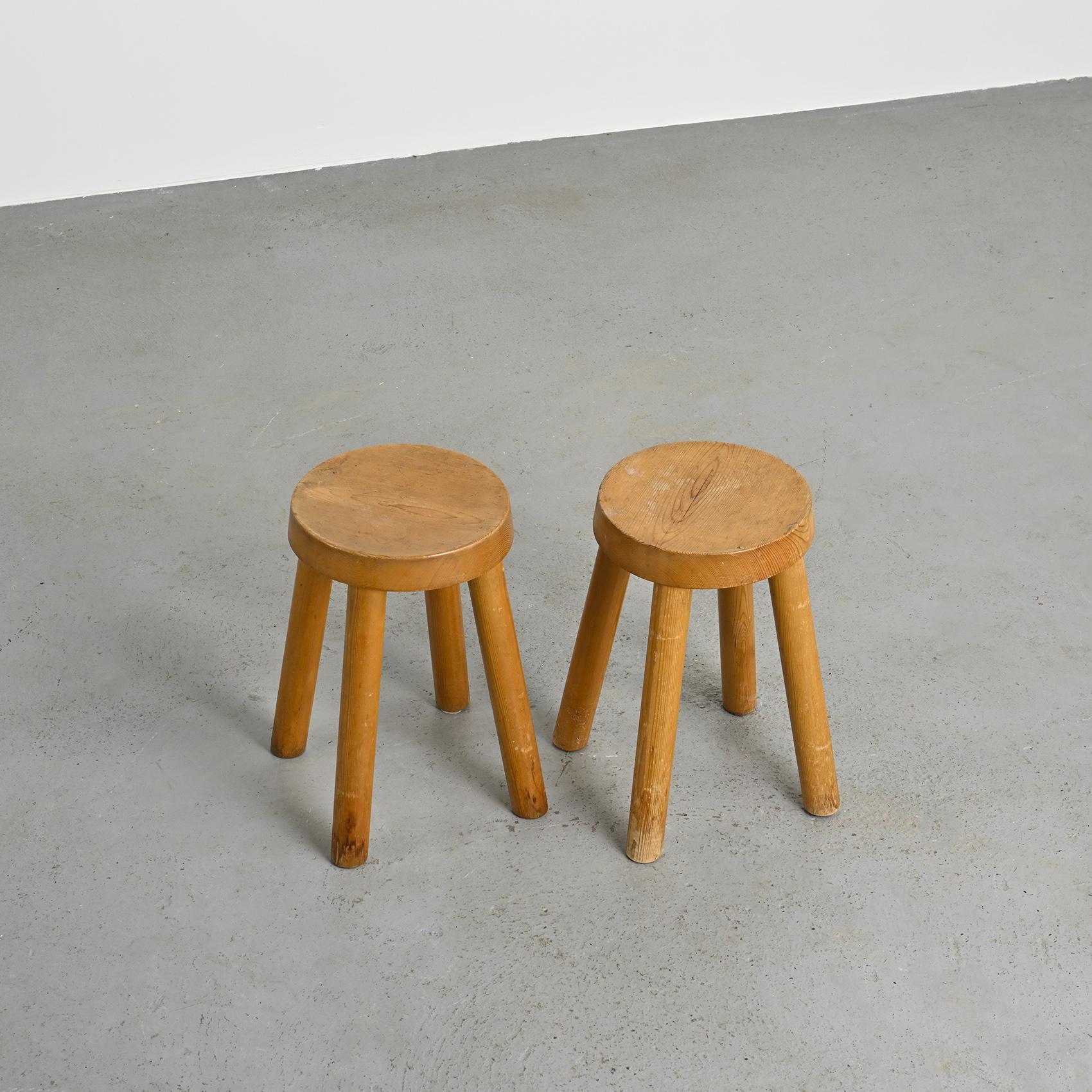 Mid-Century Modern Stools by Charlotte Perriand for les Arcs 1600, circa 1965 For Sale