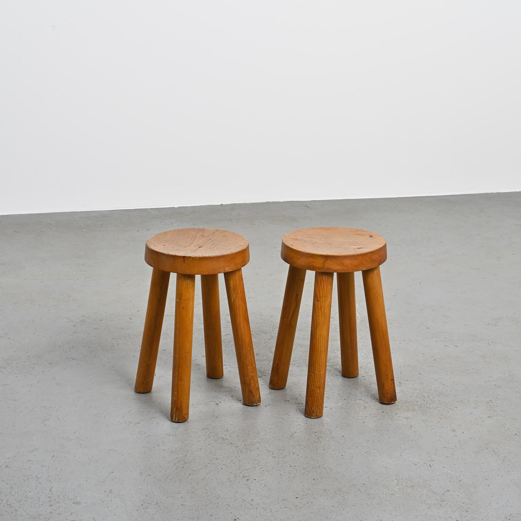 French Pair of stools by Charlotte Perriand for les Arcs 1600, circa 1965 For Sale