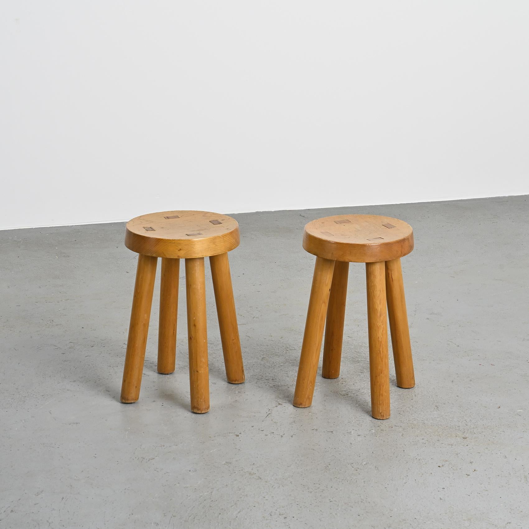 Mid-Century Modern Pair of stools by Charlotte Perriand for les Arcs 1600, circa 1965 For Sale