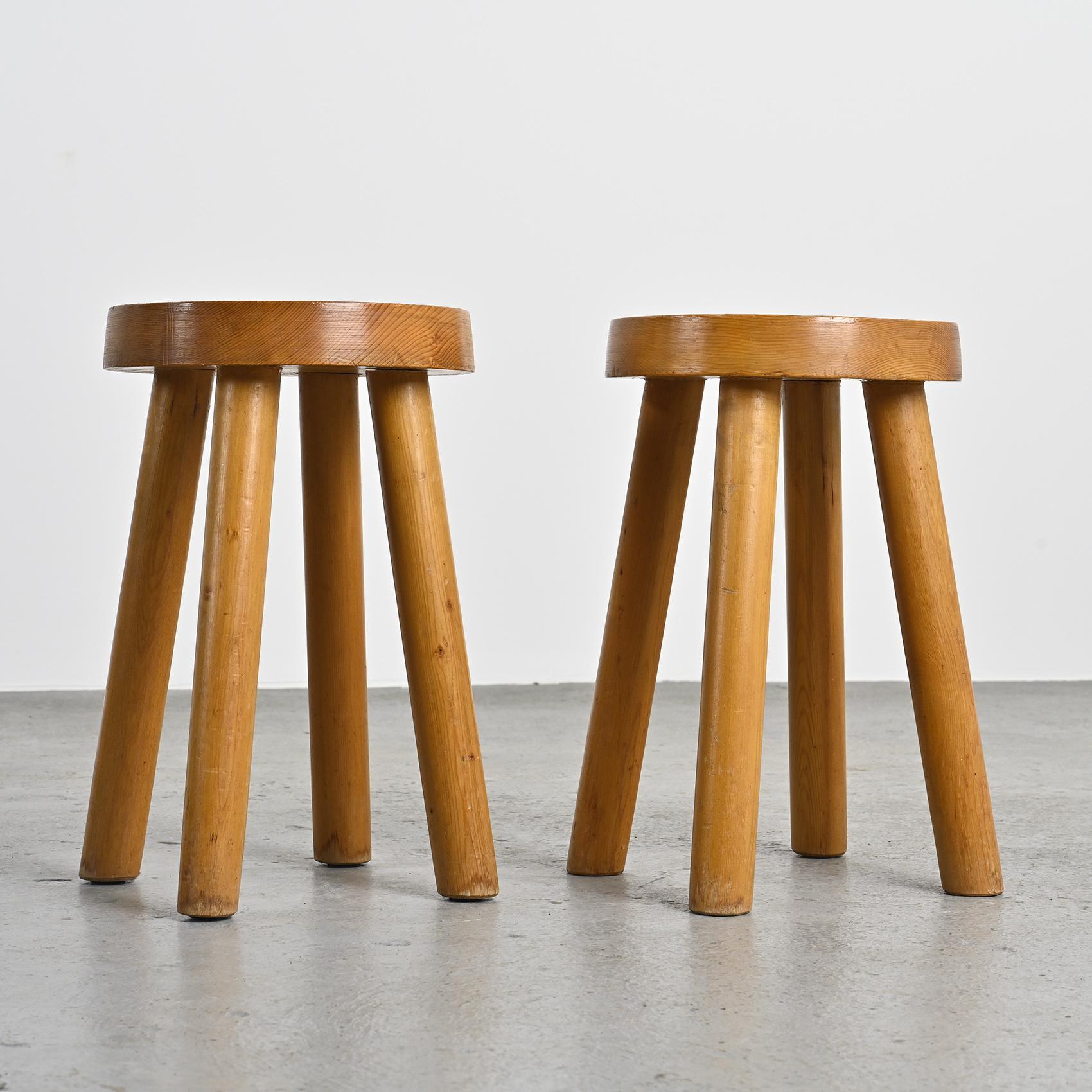 Pine Pair of stools by Charlotte Perriand for les Arcs 1600, circa 1965 For Sale