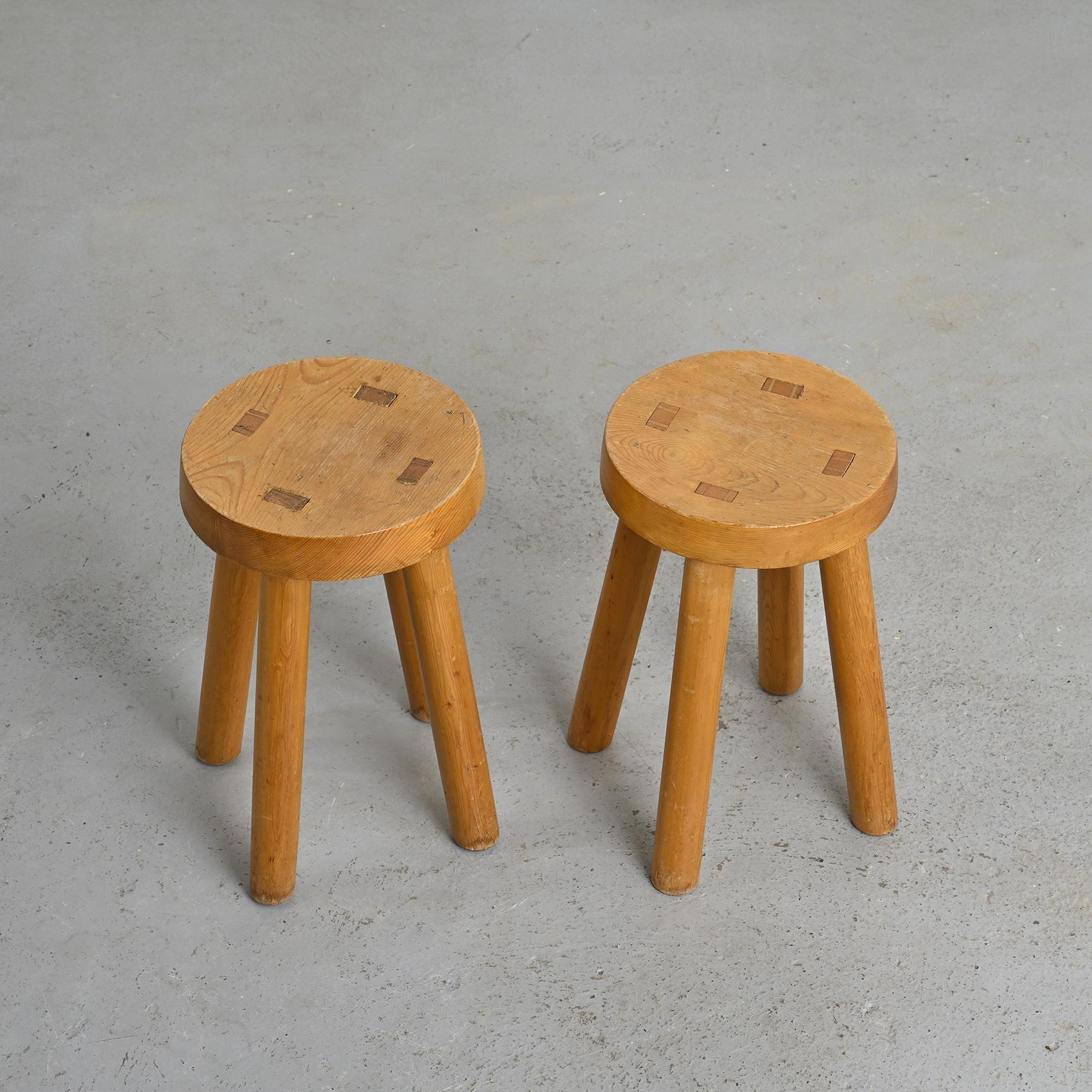 French Pair of stools by Charlotte Perriand for les Arcs 1600, circa 1965 For Sale