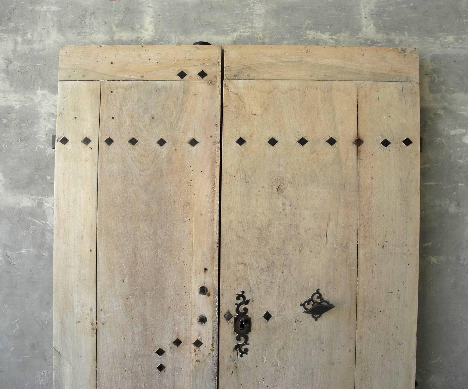 French Pair of 18th Century Natural Walnut Doors with Nailheads and Original Hardware