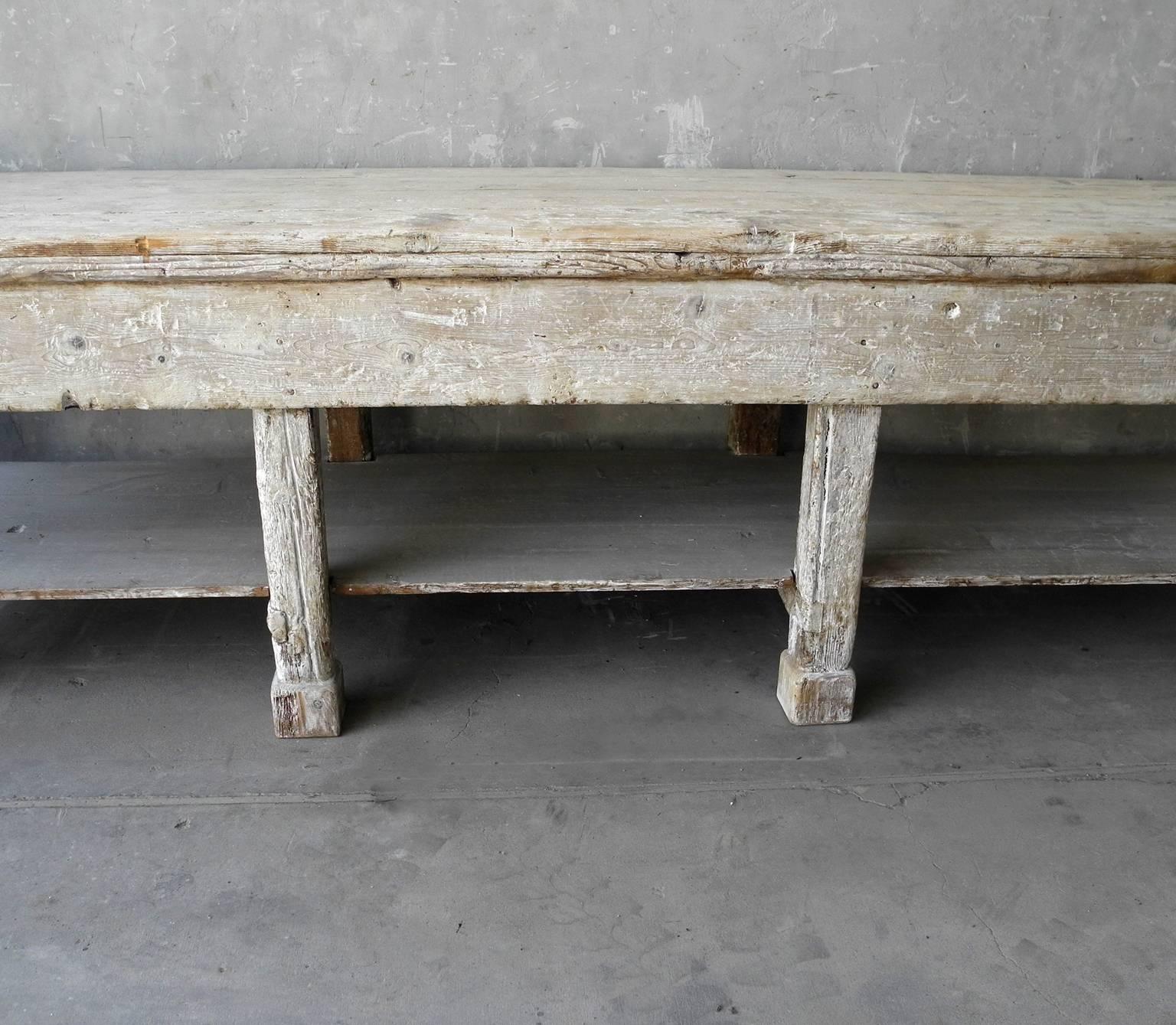 Large Italian Ceramic Sculptor's Table with Bleached Patina and Column Legs In Good Condition In Houston, TX