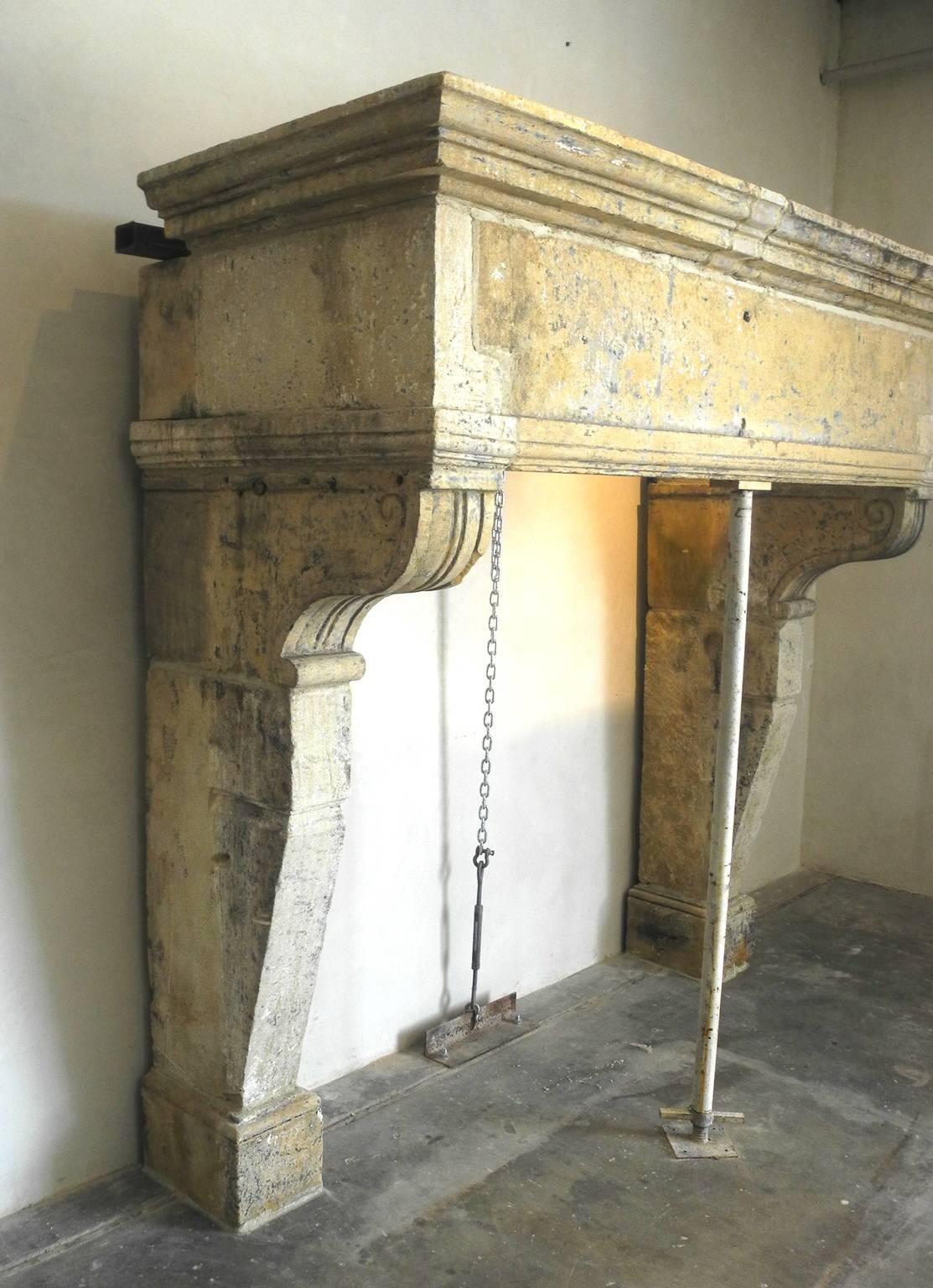 Antique French Large Stone Mantel with Carved Legs In Good Condition For Sale In Houston, TX