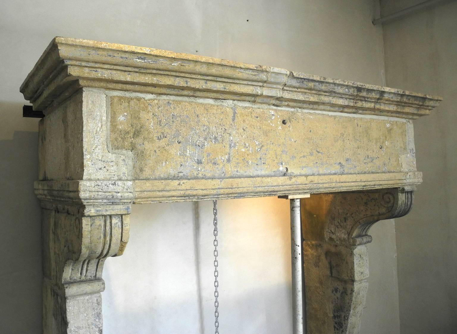 18th Century and Earlier Antique French Large Stone Mantel with Carved Legs For Sale