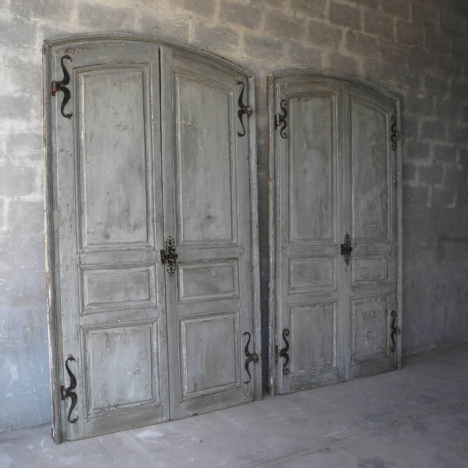 French Antique Set of Two Blue 18th Century Doors with Mustache Hinges, Cote d'Azure For Sale