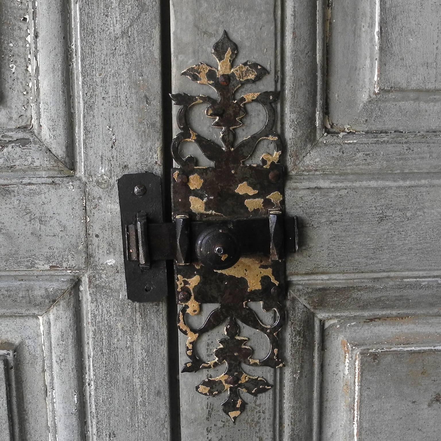 18th Century and Earlier Antique Set of Two Blue 18th Century Doors with Mustache Hinges, Cote d'Azure For Sale