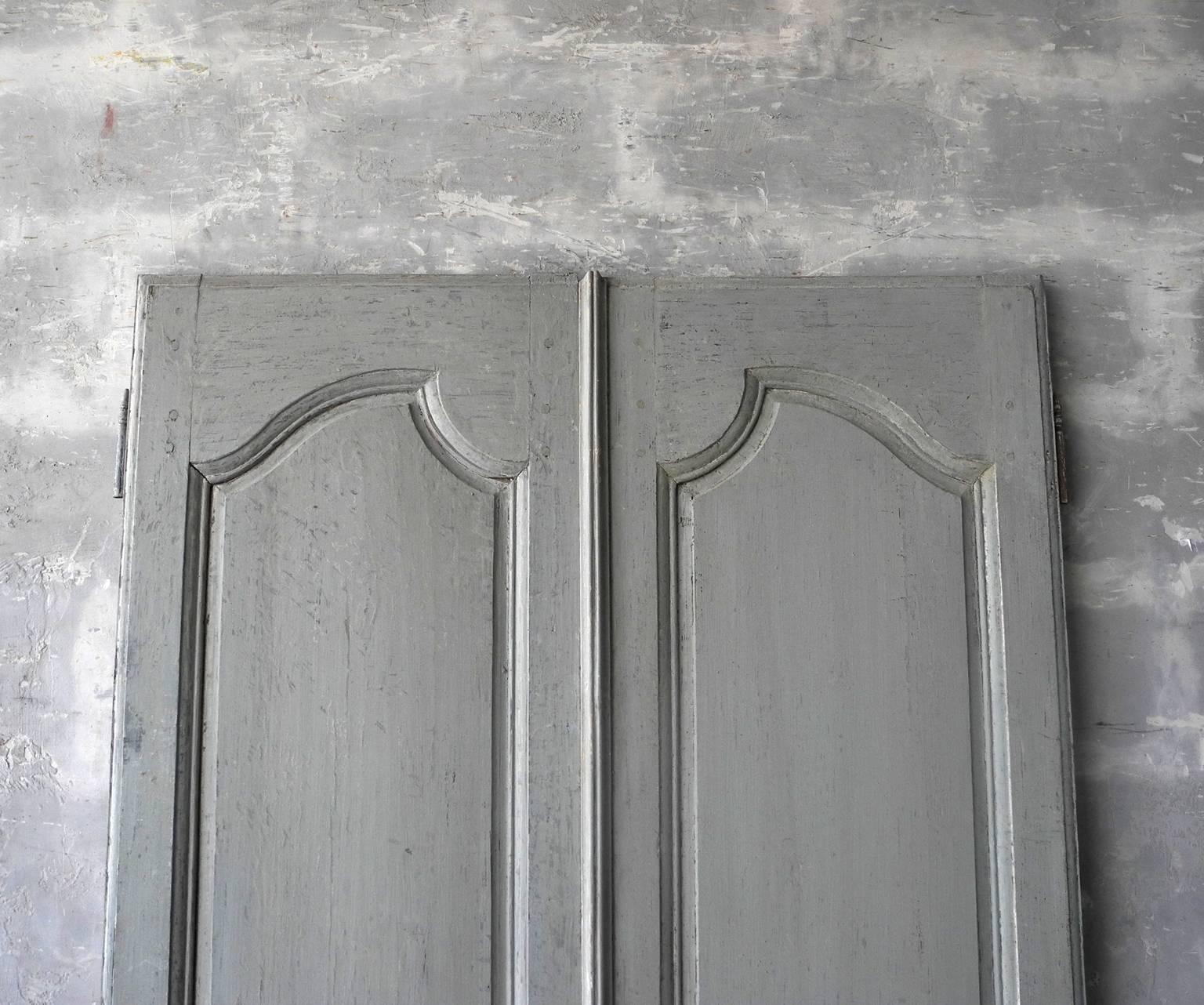 Antique Pair of Blue Louis XIV Communication Doors with Iron Handle In Good Condition In Houston, TX