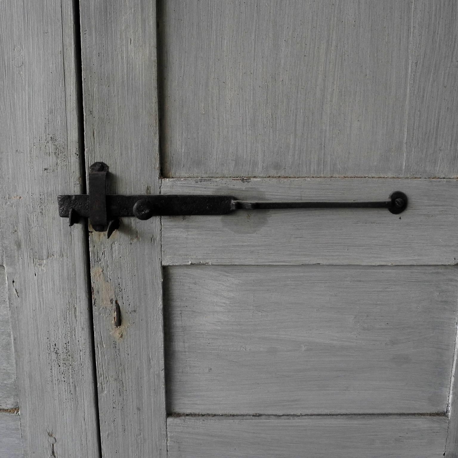 18th Century and Earlier Antique Pair of Blue Louis XIV Communication Doors with Iron Handle