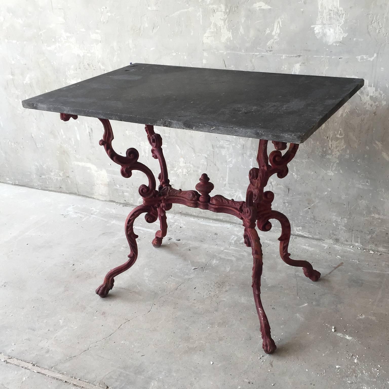 French Antique 19th Century Table de Jardin with Slate Top and Red Iron Base For Sale
