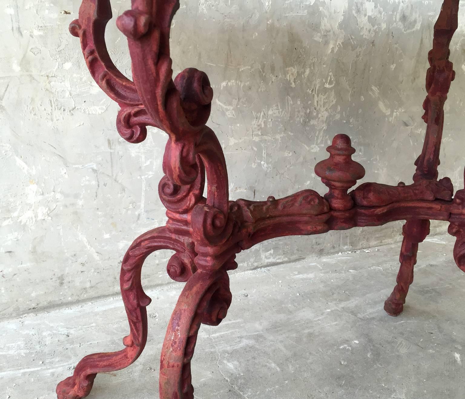 Antique 19th Century Table de Jardin with Slate Top and Red Iron Base In Excellent Condition For Sale In Houston, TX