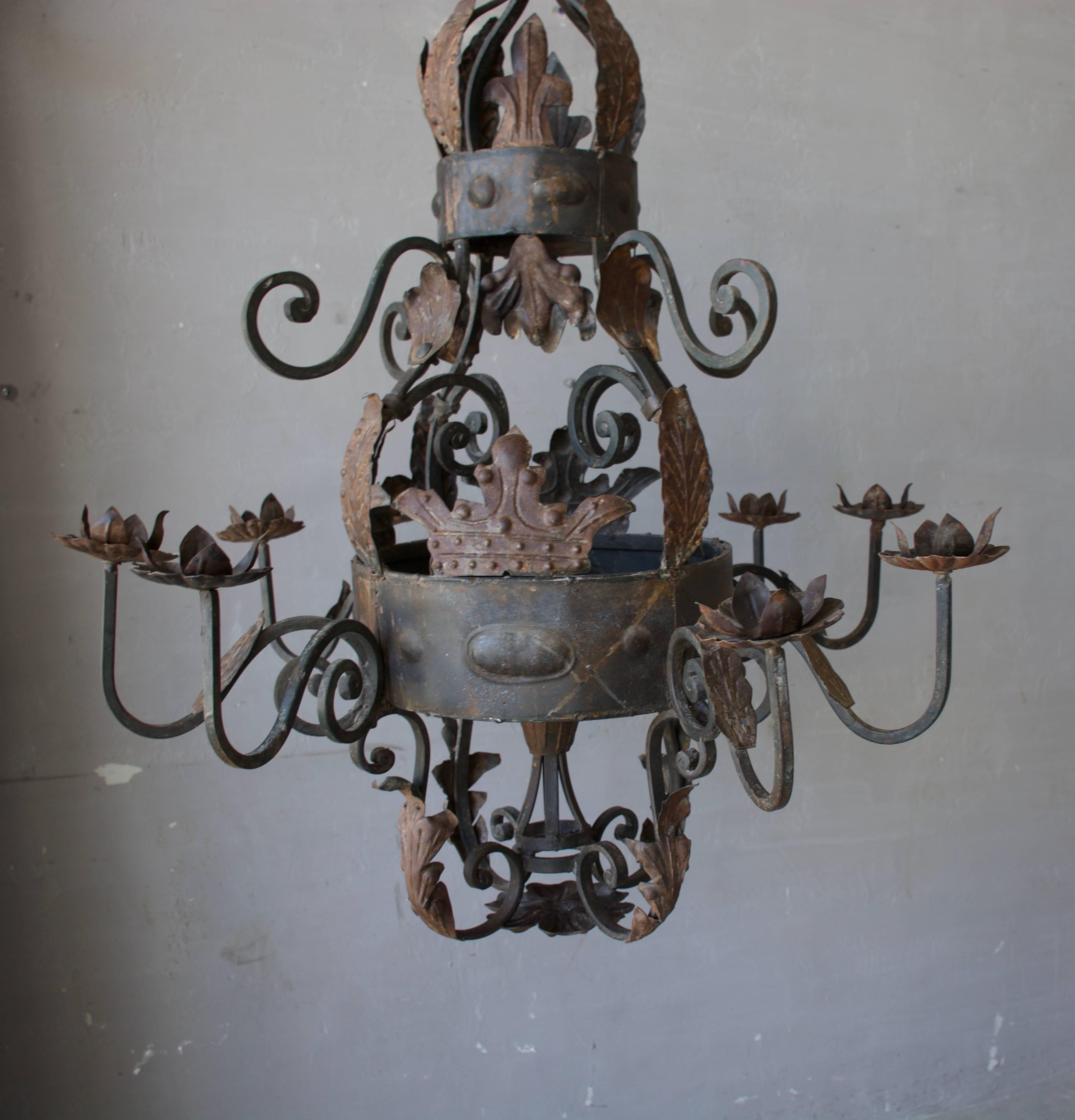 Antique French iron chandelier.