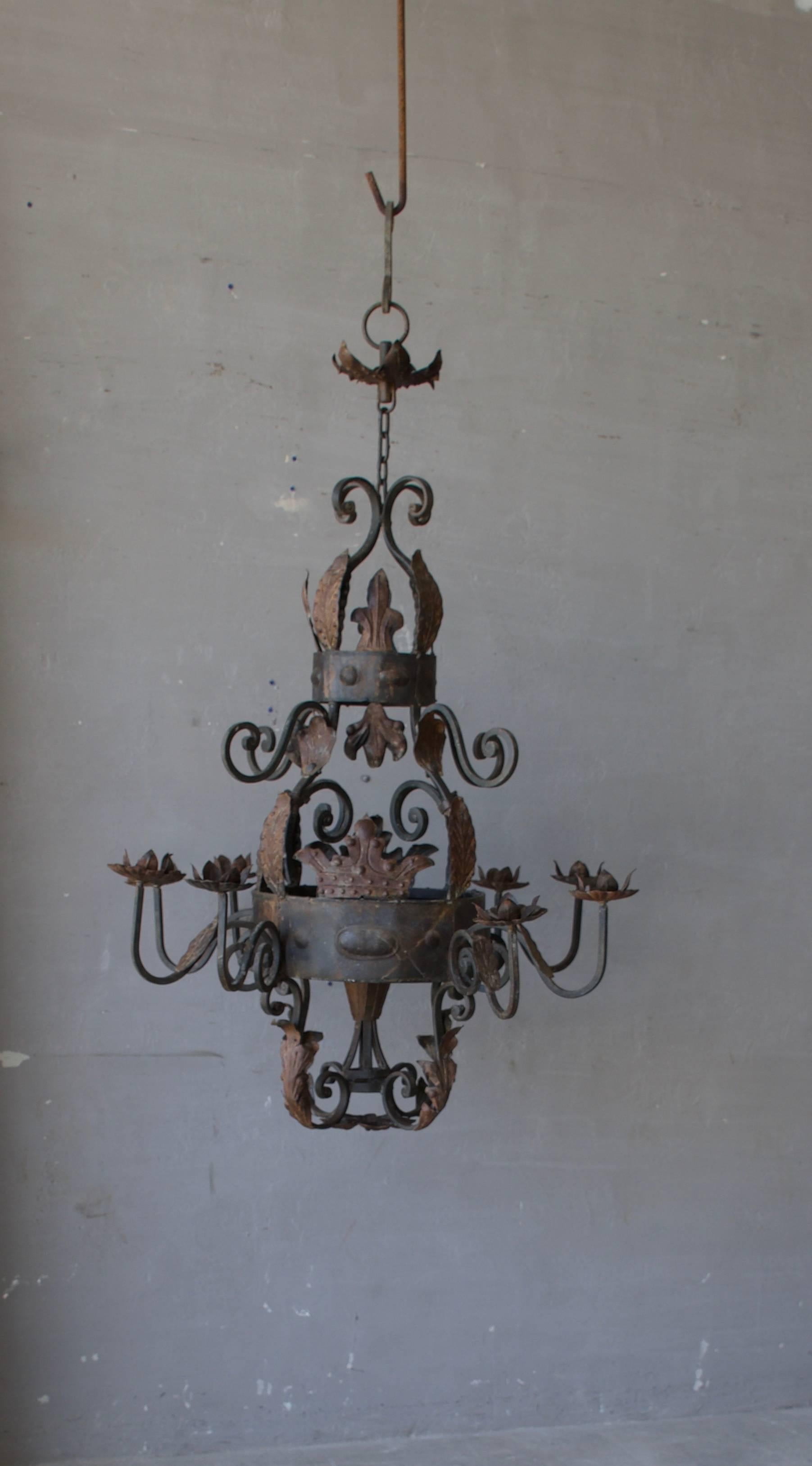 Antique French Iron Chandelier 1