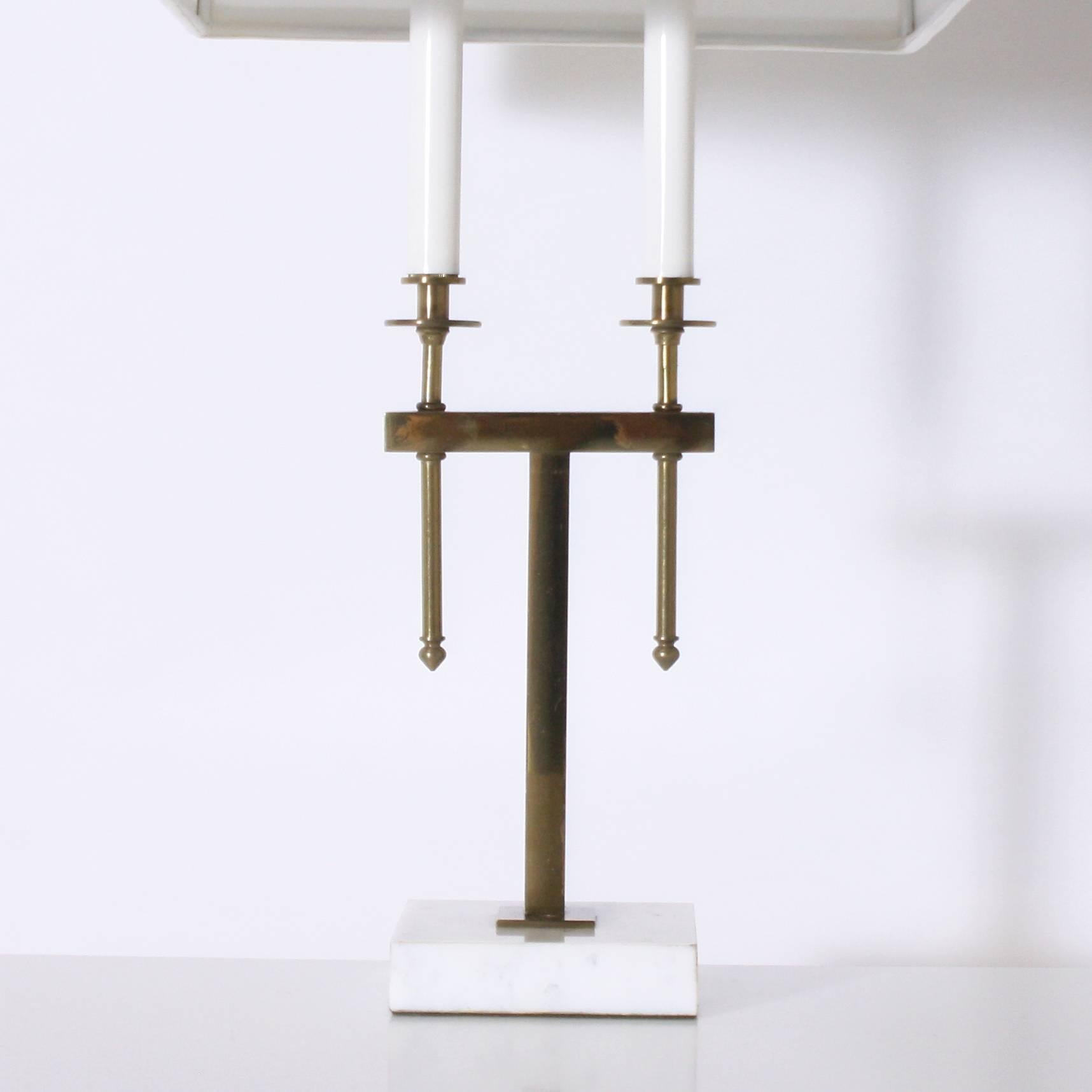 Mid-20th Century Brass and Marble Stiffel Lamp in the Style of Tommi Parzinger, circa 1950