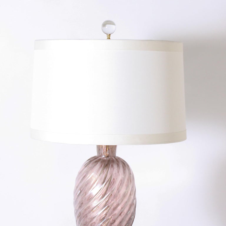 Pink Murano Glass Lamp With Bubble Inclusions Circa 1960 For Pink Murano Glass Lamp With Bubble Inclusions Circa 1960 Off White Pongee Shade