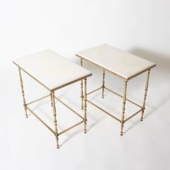 Pair of French Tables in Bronze with Original Marble Tops, circa 1950