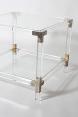 Pair of Square Lucite and Brass Tables, circa 1970