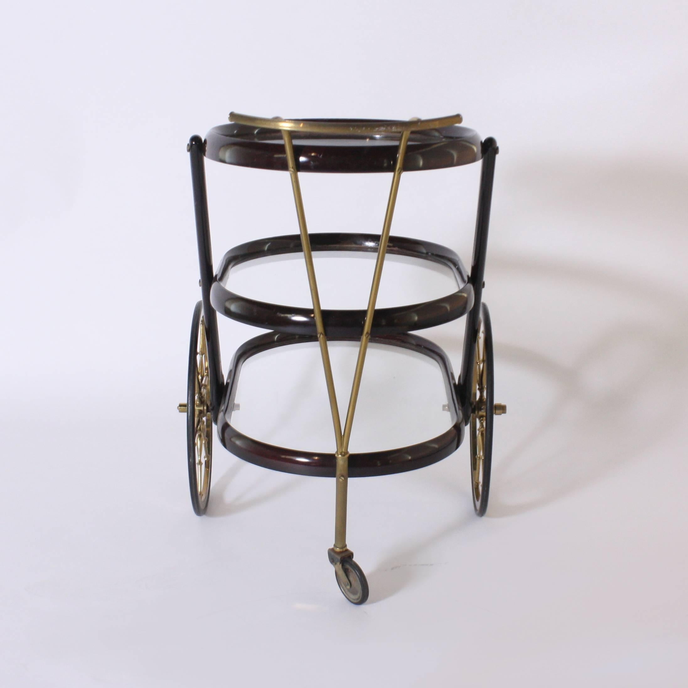 Italian Wood and Brass Bar Cart in the Style of Cesare Locca, circa 1950 1