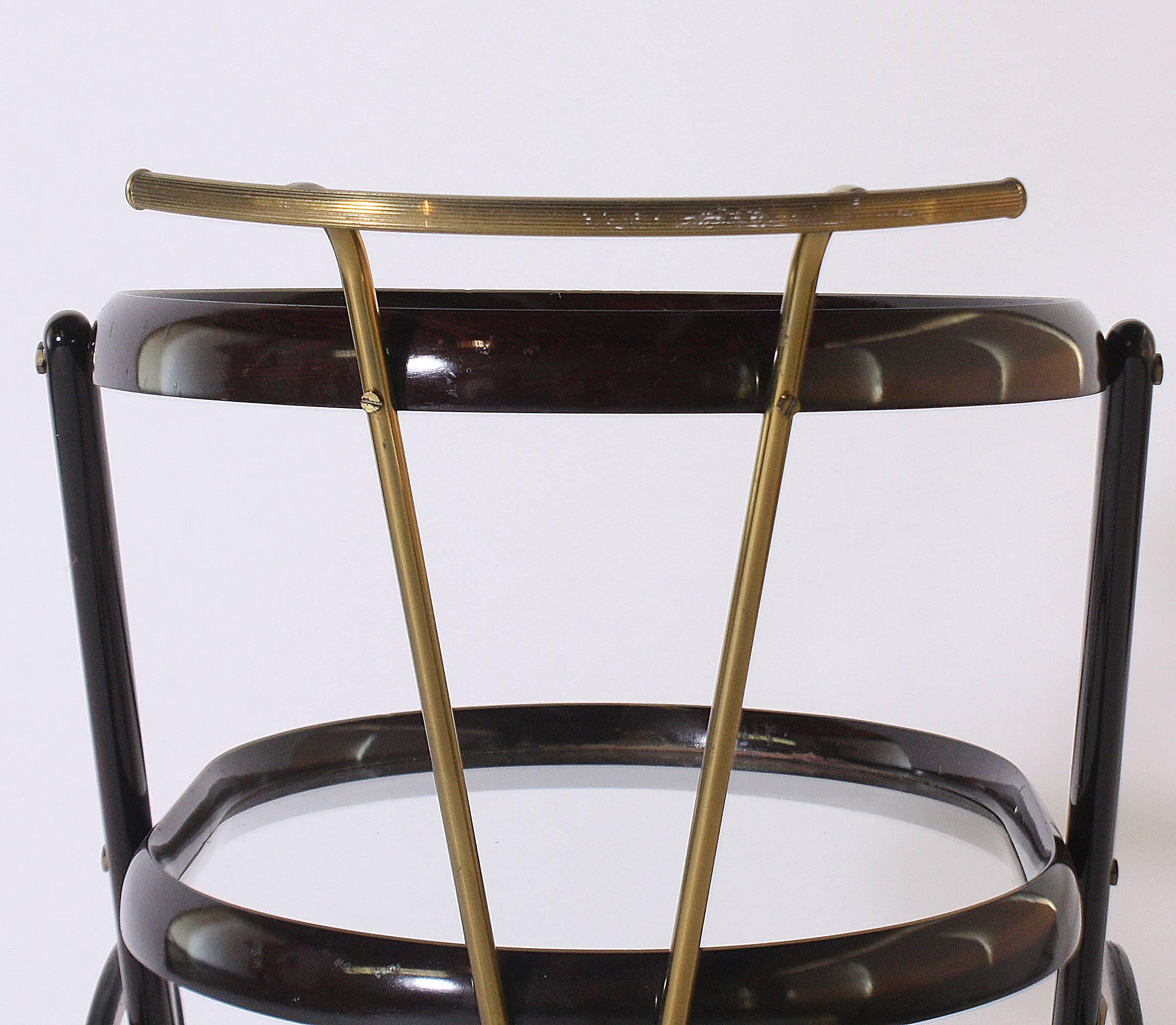 Italian Wood and Brass Bar Cart in the Style of Cesare Locca, circa 1950 2