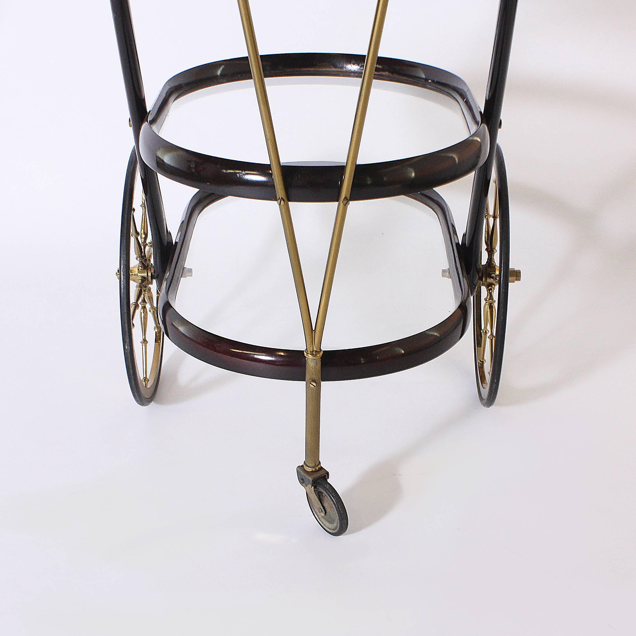 Italian Wood and Brass Bar Cart in the Style of Cesare Locca, circa 1950 3