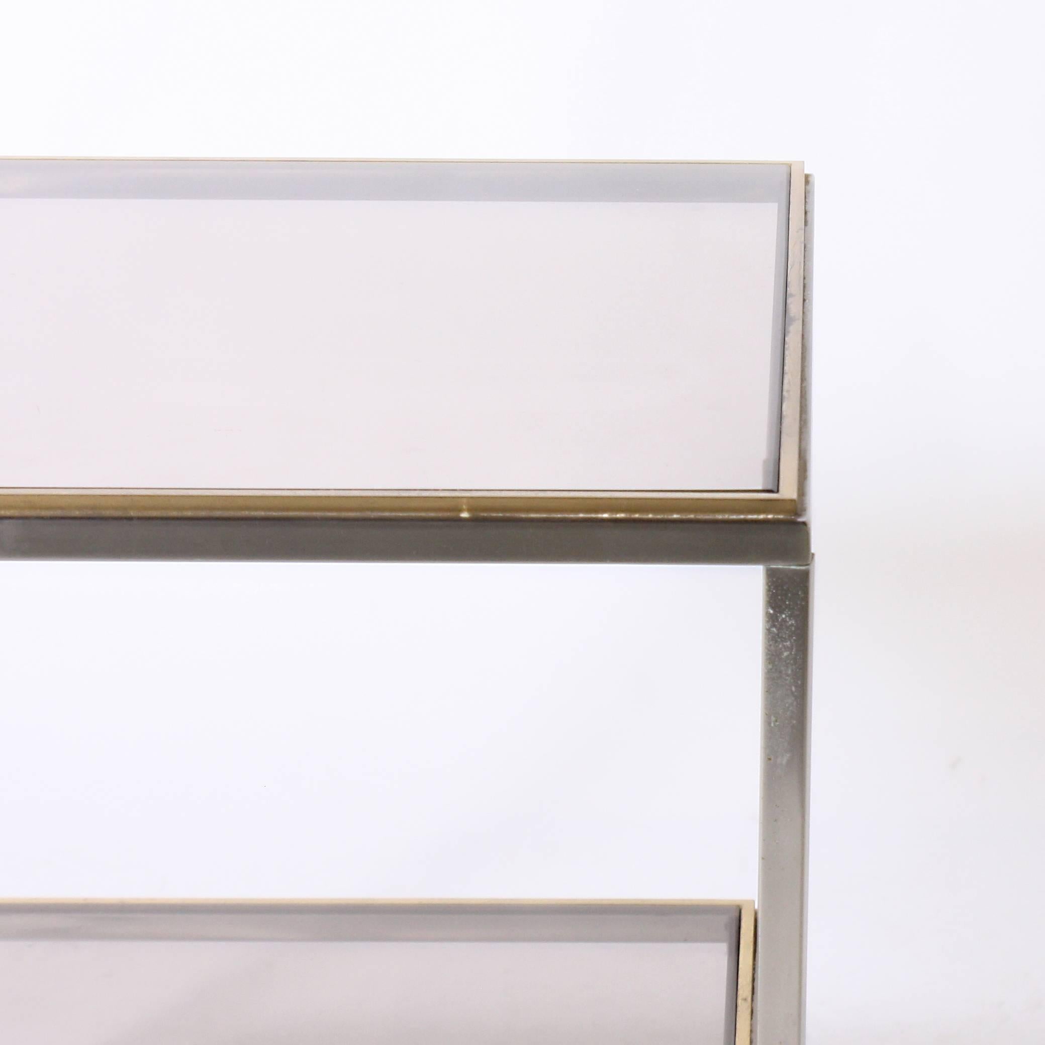 Nickel and Brass Cigarette Table with Glass Shelves, circa 1970 In Good Condition In Dallas, TX
