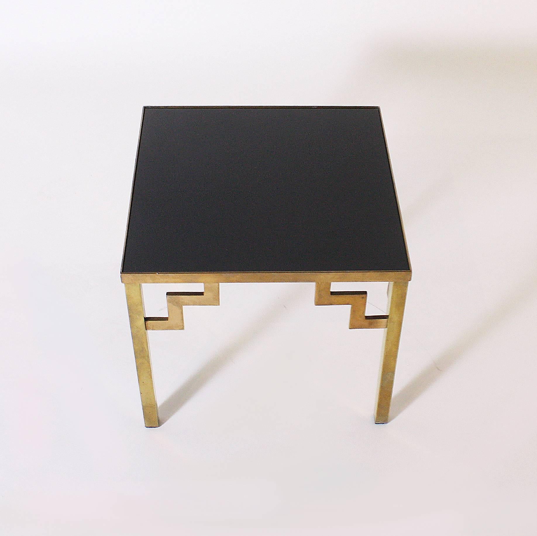 Pair of Brass Side Tables with Opaline Glass Tops, circa 1970 1