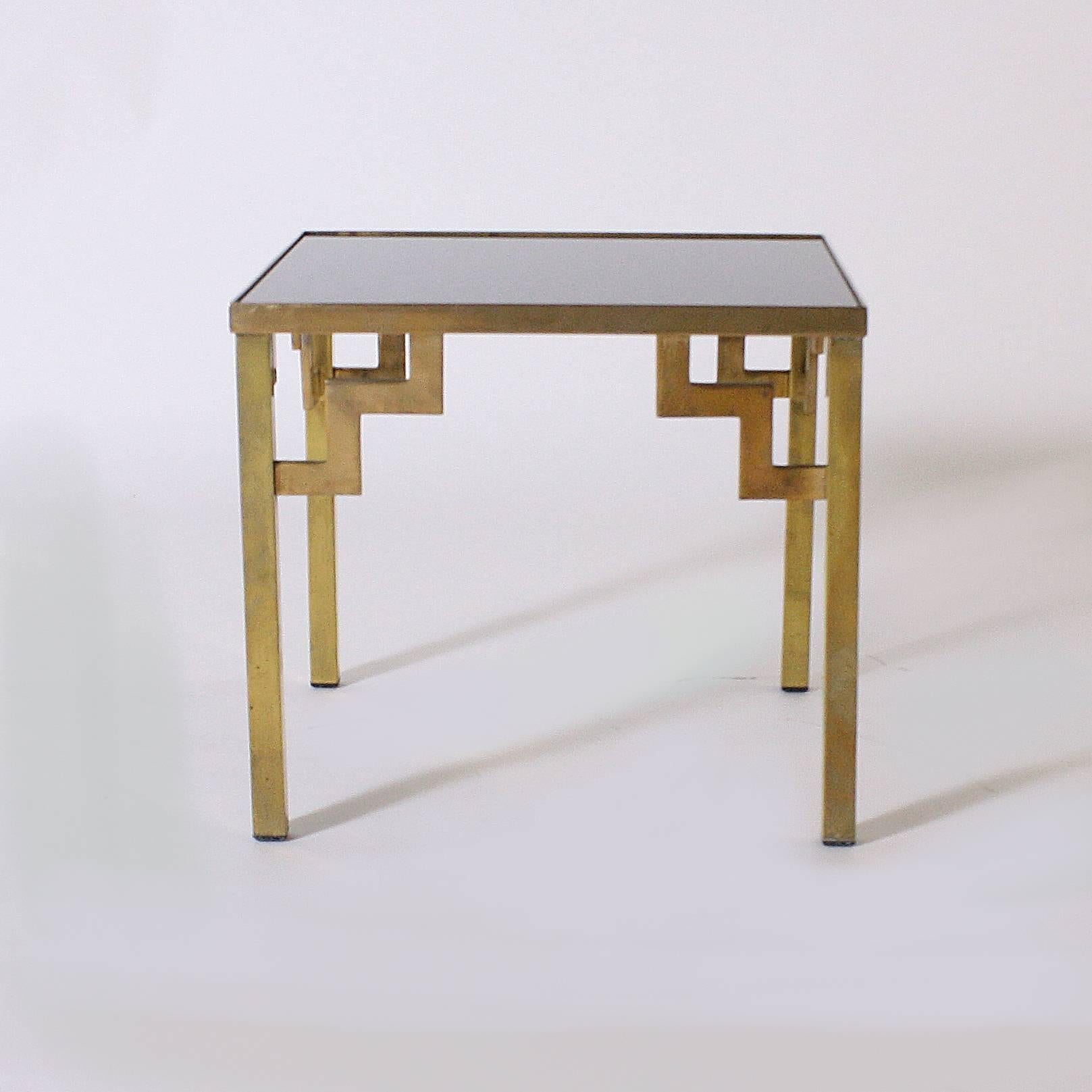 Pair of Brass Side Tables with Opaline Glass Tops, circa 1970 In Good Condition In Dallas, TX