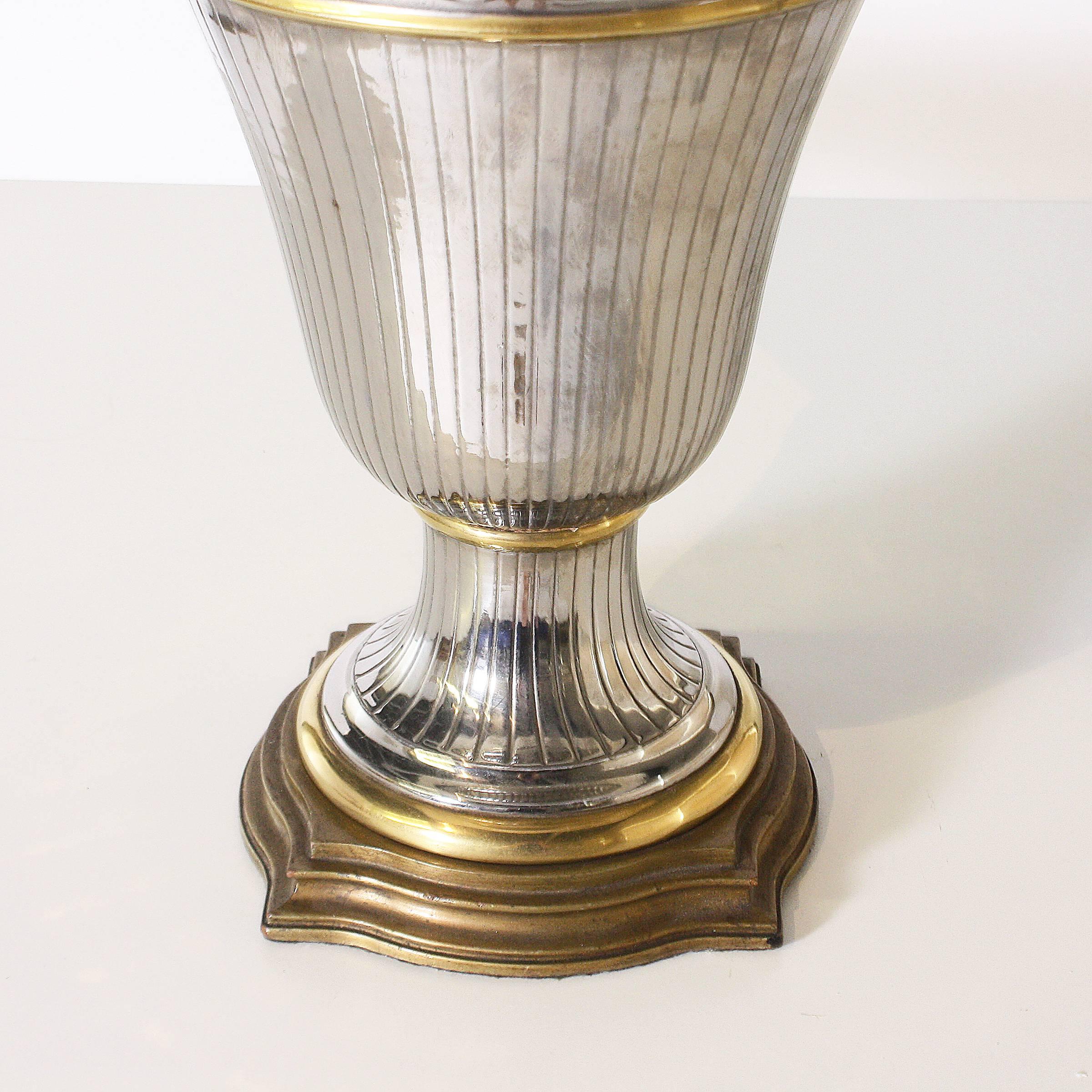 Mid-20th Century Monumental Silver and Brass Marbro Lamp with Faux Emerald Detail, circa 1950