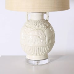 White Ceramic Faux Bamboo Ginger Jar Lamp, circa 1960