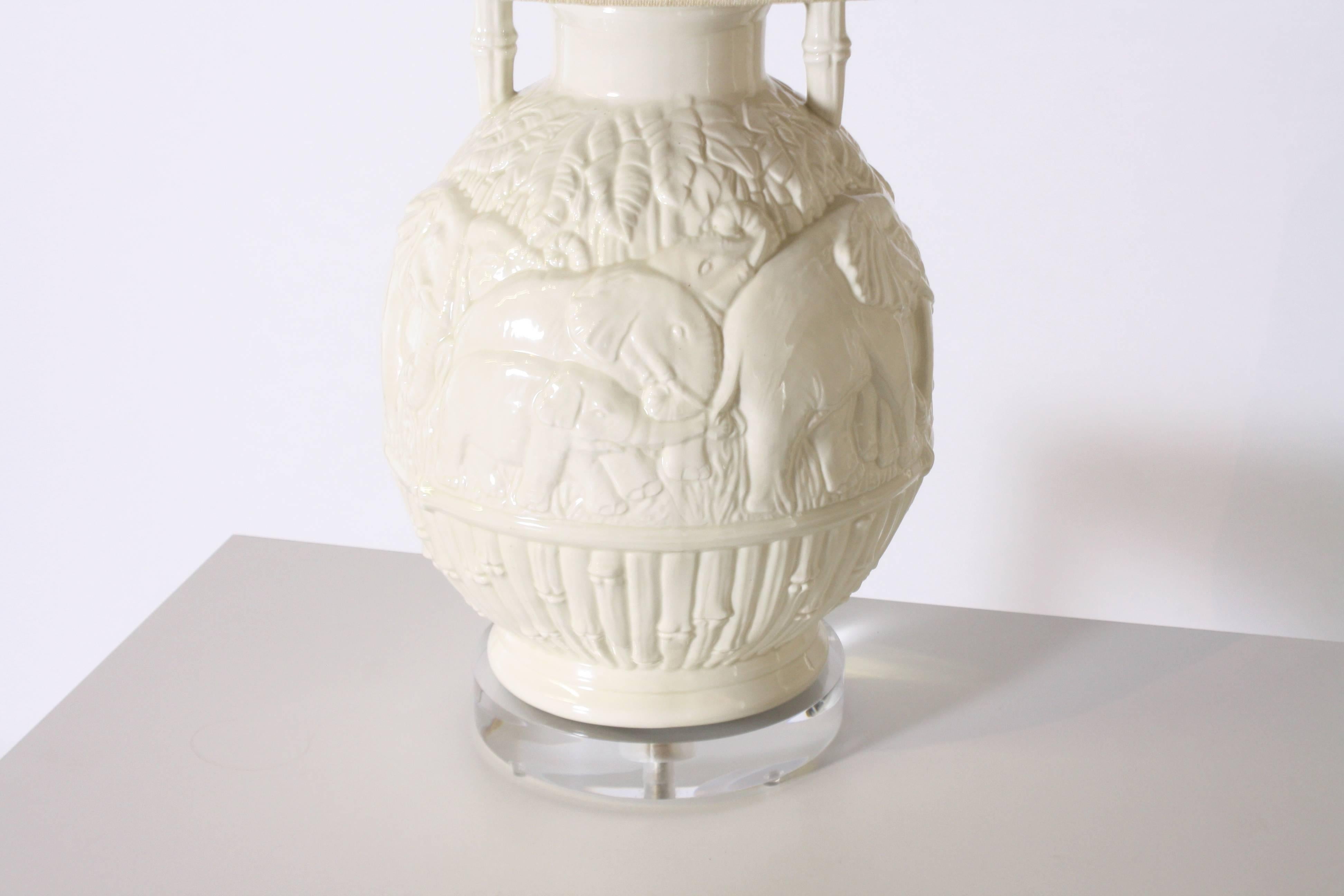Mid-20th Century White Ceramic Faux Bamboo Ginger Jar Lamp, circa 1960